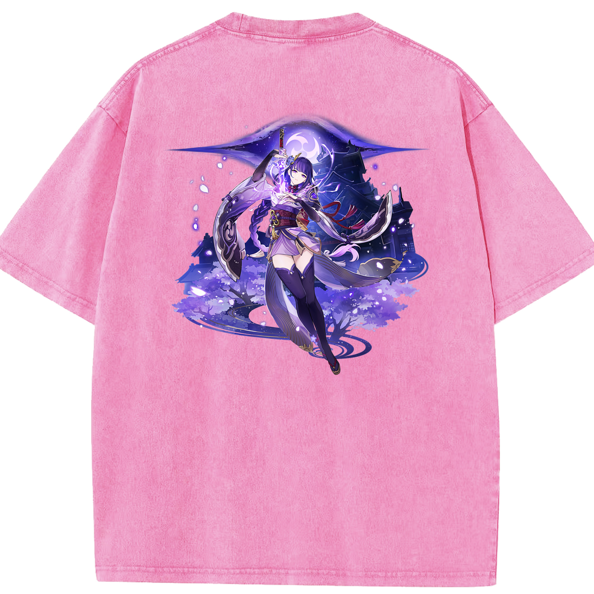げんし神 雷電将軍 らいでんしょうぐん genshin Raiden Shogun 綿100% ヴィンテージ風 半袖Tシャツ（背面プリント）